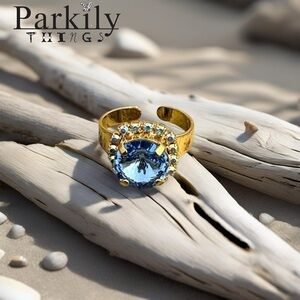 Handcrafted ring made with light sapphire Swarovski crystal size adjustable